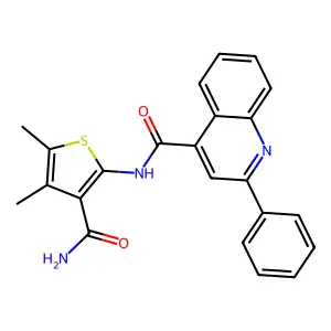 N-(3-carbamoyl-4,5-dimethylthiophen-2-yl)-2-phenylquinoline-4-carboxamide structure