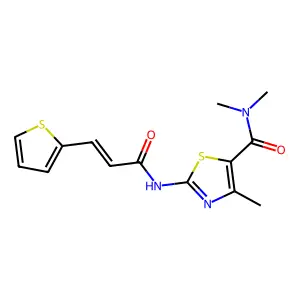 N,N,4-trimethyl-2-[[(E)-3-thiophen-2-ylprop-2-enoyl]amino]-1,3-thiazole-5-carboxamide structure