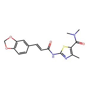2-[[(E)-3-(1,3-benzodioxol-5-yl)prop-2-enoyl]amino]-N,N,4-trimethyl-1,3-thiazole-5-carboxamide structure