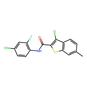 3-chloro-N-(4-chloro-2-fluorophenyl)-6-methyl-1-benzothiophene-2-carboxamide structure