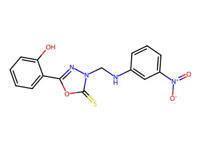 1,3,4-Oxadiazole-2(3H)-thione, 5-(2-hydroxyphenyl)-3-(((3-nitrophenyl)amino)methyl)- structure