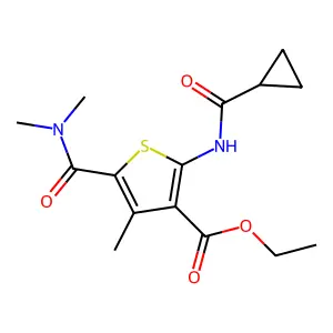 ethyl 2-(cyclopropanecarbonylamino)-5-(dimethylcarbamoyl)-4-methylthiophene-3-carboxylate structure