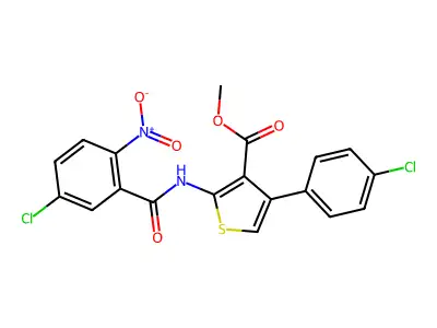 methyl 2-({5-chloro-2-nitrobenzoyl}amino)-4-(4-chlorophenyl)-3-thiophenecarboxylate structure