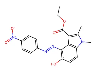 ethyl 5-hydroxy-1,2-dimethyl-4-[(E)-(4-nitrophenyl)diazenyl]-1H-indole-3-carboxylate structure