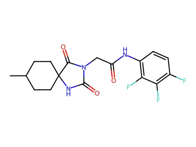 2-(8-methyl-2,4-dioxo-1,3-diazaspiro[4.5]decan-3-yl)-N-(2,3,4-trifluorophenyl)acetamide structure