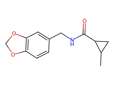 N-(1,3-benzodioxol-5-ylmethyl)-2-methylcyclopropane-1-carboxamide structure