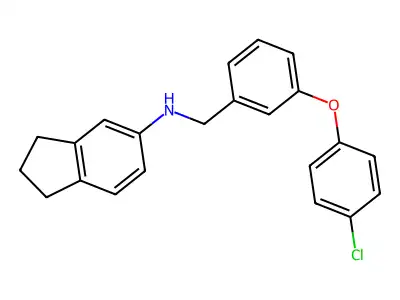 N-[[3-(4-chlorophenoxy)phenyl]methyl]-2,3-dihydro-1H-inden-5-amine structure