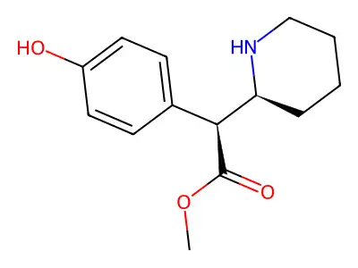 methyl (2R)-2-(4-hydroxyphenyl)-2-[(2R)-piperidin-2-yl]acetate structure