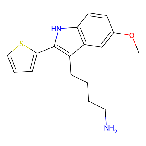 4-(5-methoxy-2-thiophen-2-yl-1H-indol-3-yl)butan-1-amine structure