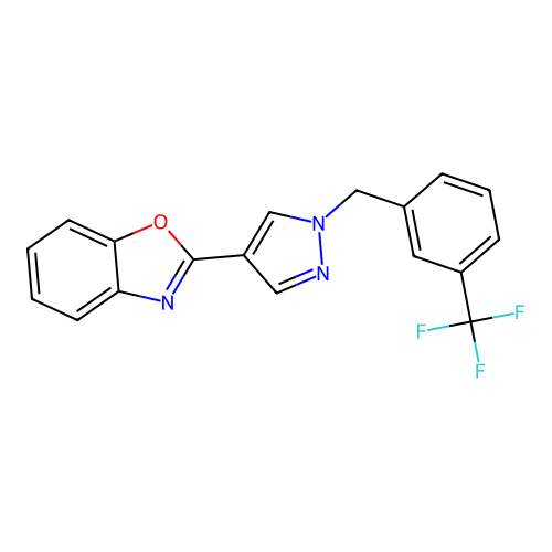2-[1-[[3-(Trifluoromethyl)phenyl]methyl]pyrazol-4-yl]-1,3-benzoxazole structure