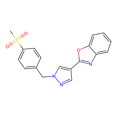2-[1-[(4-Methylsulfonylphenyl)methyl]pyrazol-4-yl]-1,3-benzoxazole structure