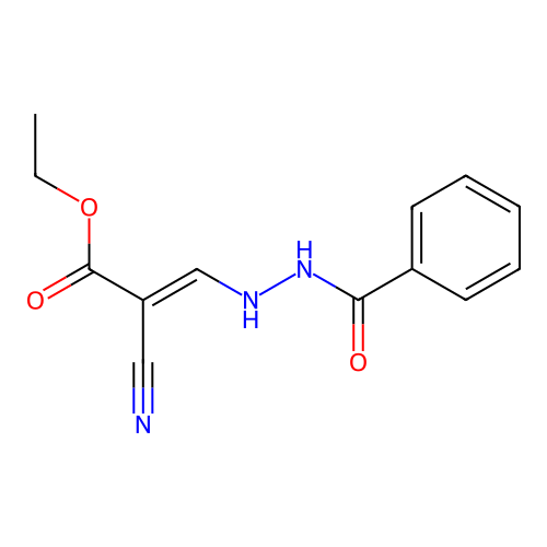ethyl (E)-3-(2-benzoylhydrazinyl)-2-cyanoprop-2-enoate structure