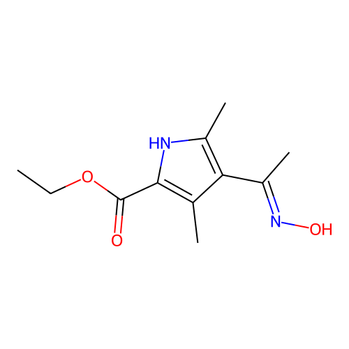 ethyl 4-(N-hydroxy-C-methylcarbonimidoyl)-3,5-dimethyl-1H-pyrrole-2-carboxylate structure