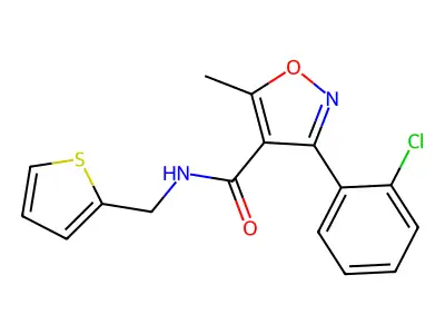 3-(2-chlorophenyl)-5-methyl-N-(thiophen-2-ylmethyl)-1,2-oxazole-4-carboxamide structure