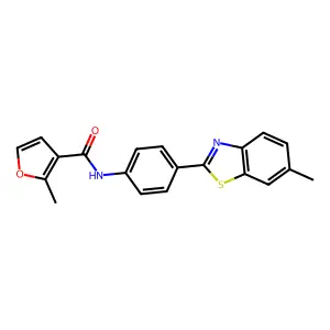 2-methyl-N-[4-(6-methyl-1,3-benzothiazol-2-yl)phenyl]furan-3-carboxamide structure