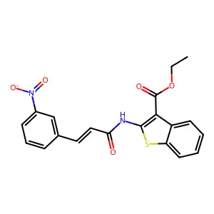 ethyl 2-[[(E)-3-(3-nitrophenyl)prop-2-enoyl]amino]-1-benzothiophene-3-carboxylate structure