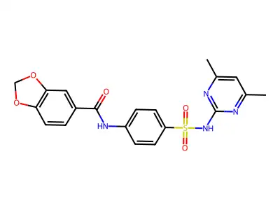 N-[4-[(4,6-dimethylpyrimidin-2-yl)sulfamoyl]phenyl]-1,3-benzodioxole-5-carboxamide structure