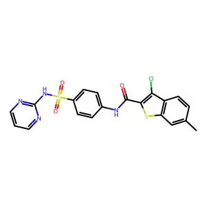 3-chloro-6-methyl-N-[4-(pyrimidin-2-ylsulfamoyl)phenyl]-1-benzothiophene-2-carboxamide structure
