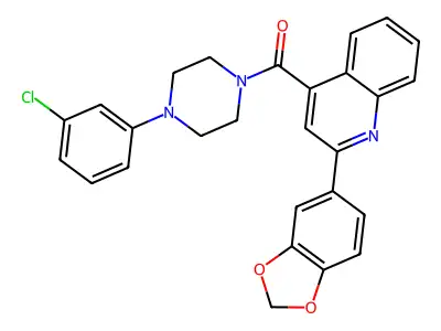 [2-(1,3-benzodioxol-5-yl)quinolin-4-yl]-[4-(3-chlorophenyl)piperazin-1-yl]methanone structure
