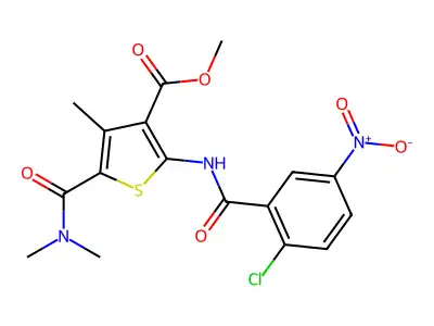 methyl 2-({2-chloro-5-nitrobenzoyl}amino)-5-[(dimethylamino)carbonyl]-4-methyl-3-thiophenecarboxylate structure
