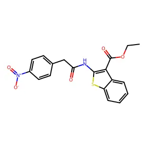 Ethyl 2-[({4-nitrophenyl}acetyl)amino]-1-benzothiophene-3-carboxylate structure