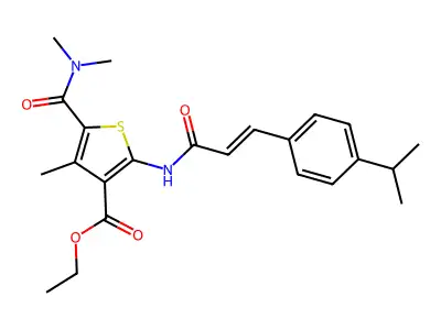 ethyl 5-(dimethylcarbamoyl)-4-methyl-2-[[(E)-3-(4-propan-2-ylphenyl)prop-2-enoyl]amino]thiophene-3-carboxylate structure
