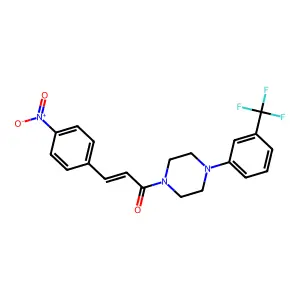 (E)-3-(4-nitrophenyl)-1-[4-[3-(trifluoromethyl)phenyl]piperazin-1-yl]prop-2-en-1-one structure
