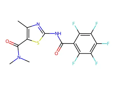 N,N,4-trimethyl-2-[(2,3,4,5,6-pentafluorobenzoyl)amino]-1,3-thiazole-5-carboxamide structure