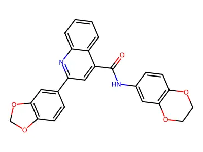 2-(1,3-benzodioxol-5-yl)-N-(2,3-dihydro-1,4-benzodioxin-6-yl)quinoline-4-carboxamide structure