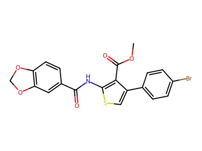 methyl 2-(1,3-benzodioxole-5-carbonylamino)-4-(4-bromophenyl)thiophene-3-carboxylate structure