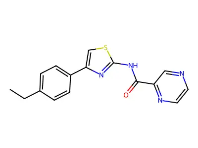 N-[4-(4-ethylphenyl)-1,3-thiazol-2-yl]pyrazine-2-carboxamide structure