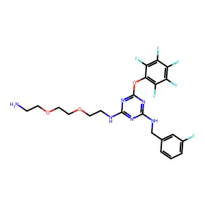 1,3,5-triazine-2,4-diamine, N-[2-[2-(2-aminoethoxy)ethoxy]ethyl]-N'-[(3-fluorophenyl)methyl]-6-(pentafluorophenoxy)- structure