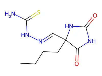 [(4-Butyl-2,5-dioxoimidazolidin-4-yl)methylideneamino]thiourea structure