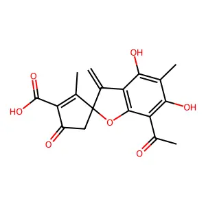 7-Acetyl-4,6-dihydroxy-5,11-dimethyl-3-methylene-14-oxospiro(2-hydrobenzo(b)furan-2,3'-cyclopentane)-10-ene-10-carboxylic acid structure