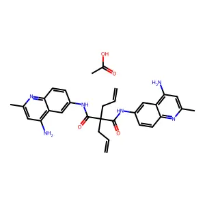 acetic acid; N,N'-bis(4-amino-2-methylquinolin-6-yl)-2,2-bis(prop-2-enyl)propanediamide structure
