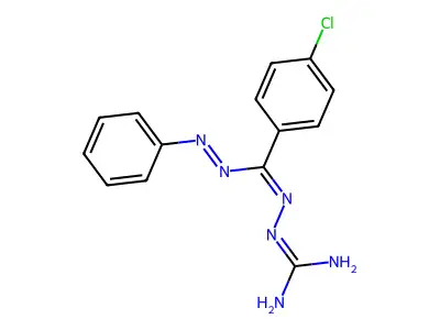 4-chloro-N'-(diaminomethylideneamino)-N-phenyliminobenzenecarboximidamide structure