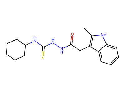 1H-Indole-3-acetic acid, 2-methyl-, 2-((cyclohexylamino)thioxomethyl)hydrazide structure