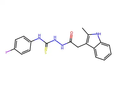 1H-Indole-3-acetic acid, 2-methyl-, 2-(((4-iodophenyl)amino)thioxomethyl)hydrazide structure