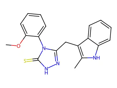 2,4-Dihydro-4-(2-methoxyphenyl)-5-((2-methyl-1H-indol-3-yl)methyl)-3H-1,2,4-triazole-3-thione structure