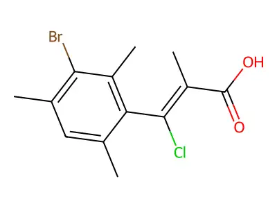 (Z)-3-(3-bromo-2,4,6-trimethylphenyl)-3-chloro-2-methylprop-2-enoic acid structure
