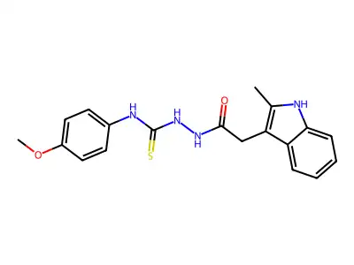 1H-Indole-3-acetic acid, 2-methyl-, 2-(((4-methoxyphenyl)amino)thioxomethyl)hydrazide structure