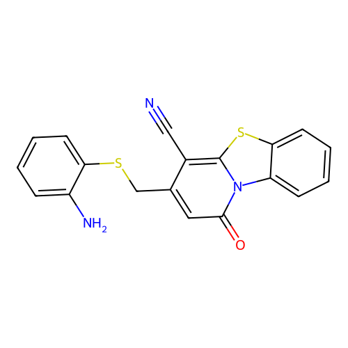 3-[(2-aminophenyl)sulfanylmethyl]-1-oxopyrido[2,1-b][1,3]benzothiazole-4-carbonitrile structure