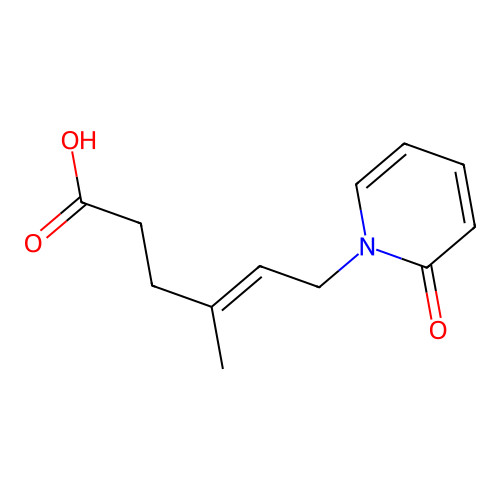 (E)-4-methyl-6-(2-oxo-1-pyridinyl)hex-4-enoic acid structure