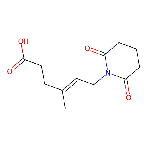 (E)-6-(2,6-dioxopiperidin-1-yl)-4-methylhex-4-enoic acid structure