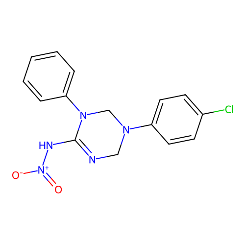 N-[3-(4-chlorophenyl)-1-phenyl-2,4-dihydro-1,3,5-triazin-6-yl]nitramide structure