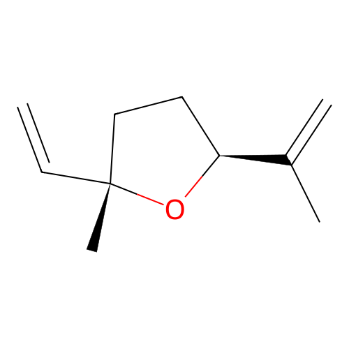 trans-5-Isopropenyl-2-methyl-2-vinyltetrahydrofuran structure