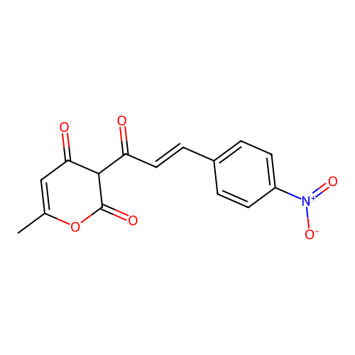 6-Methyl-3-[3-(4-nitrophenyl)prop-2-enoyl]pyran-2,4-dione structure