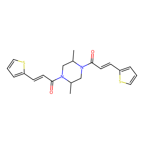 2,5-dimethyl-1,4-bis[3-(2-thienyl)acryloyl]piperazine structure