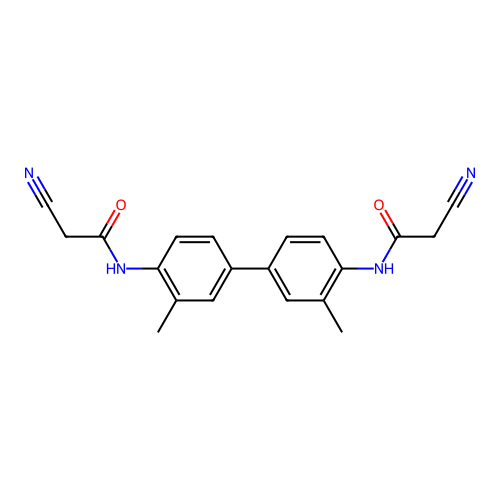 N,N'-(3,3'-dimethylbiphenyl-4,4'-diyl)bis(2-cyanoacetamide) structure