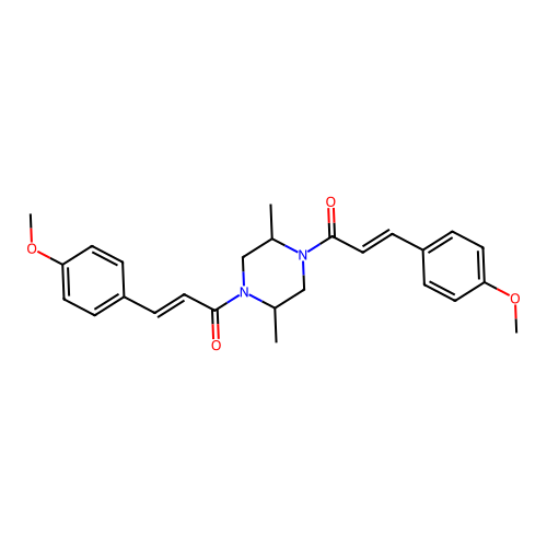(2E,2'E)-1,1'-(2,5-dimethylpiperazine-1,4-diyl)bis[3-(4-methoxyphenyl)prop-2-en-1-one] structure